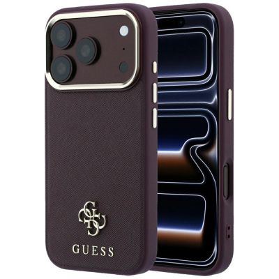 Etui Guess Saffiano Small 4G & Classic Logo MagSafe na iPhone 18 Pro / 17 Pro - burgundowe
