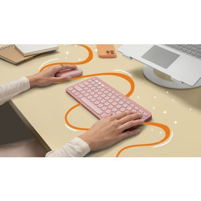 8. Logitech Pebble 2 Combo klawiatura Dołączona myszka Uniwersalne RF Wireless + Bluetooth QWERTY Amerykański międzynarodowy Różowy
