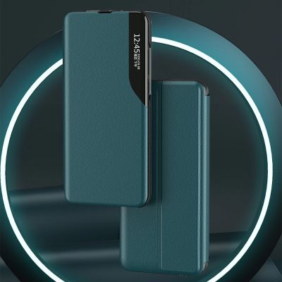 4. Eco Leather View Case elegancki futerał etui z klapką i funkcją podstawki Samsung Galaxy A22 4G pomarańczowy