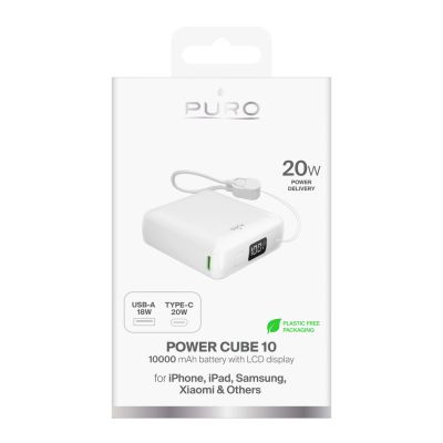 2. Powerbank Puro 10000mAh 20W USB-C USB-A z wyświetlaczem i wbudowanym kablem USB-C - biały