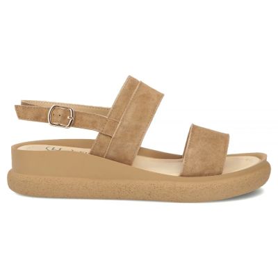 3. Skórzane sandały damskie na koturnie camel Filippo DS7746