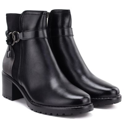 9. Botki damskie ocieplane na klocku czarne Potocki SZ12873