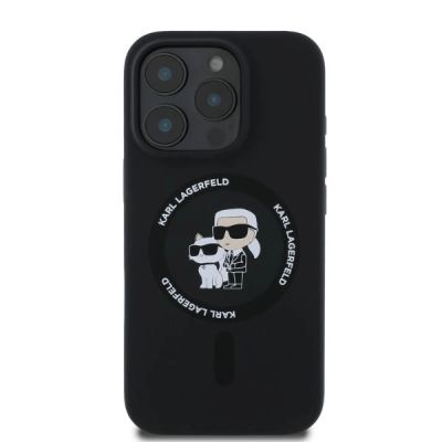 4. Etui Karl Lagerfeld Silicone Karl&Choupette Heads Ring MagSafe na iPhone 16 Pro Max - czarne