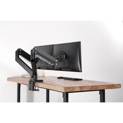 3. Ramię biurkowe podwójne z zaciskiem 2xLCD z sprężyną gazową max. 2x35" i 15kg