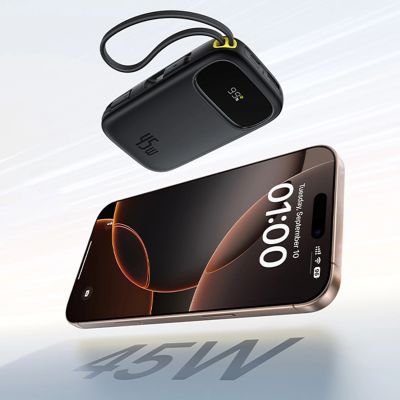 7. Powerbank Baseus EnerFill FC31 10000mAh 45W z kablami USB-C i Lightning - czarny