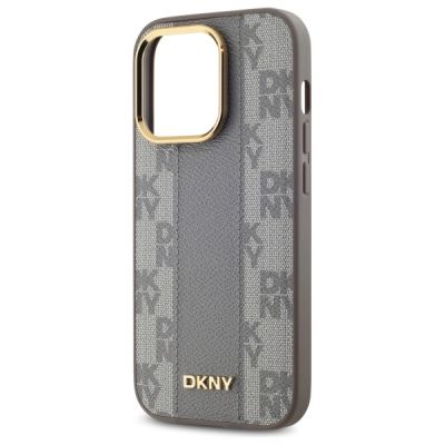 6. Etui DKNY Leather Checkered Mono Pattern MagSafe na iPhone 14 Pro - beżowe