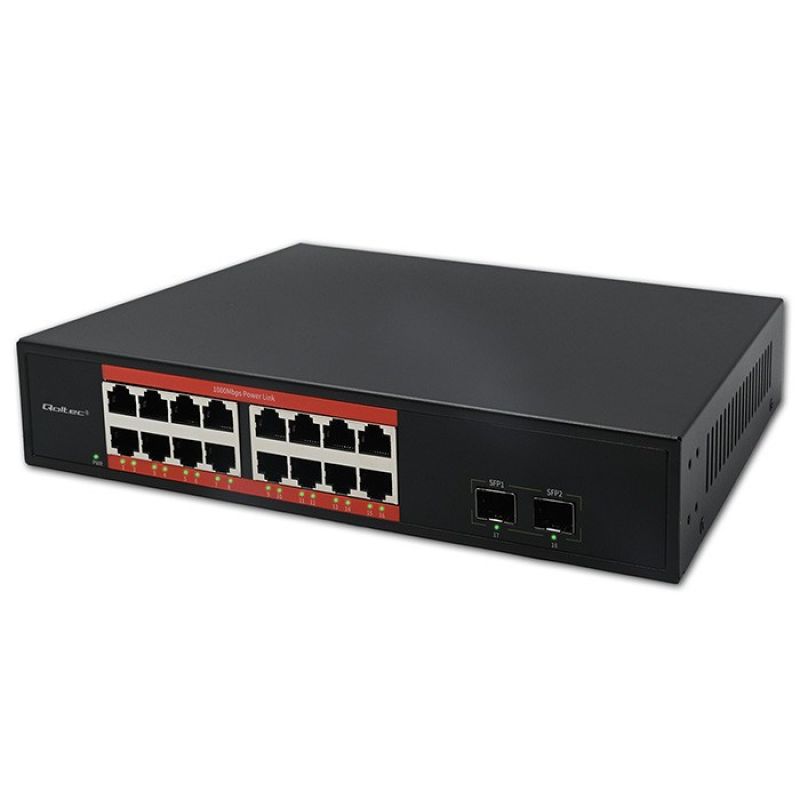 7. Qoltec Przełącznik sieciowy SWITCH Gigabit Ethernet | 16x RJ45 | 2x SFP | 1000 Mb/s