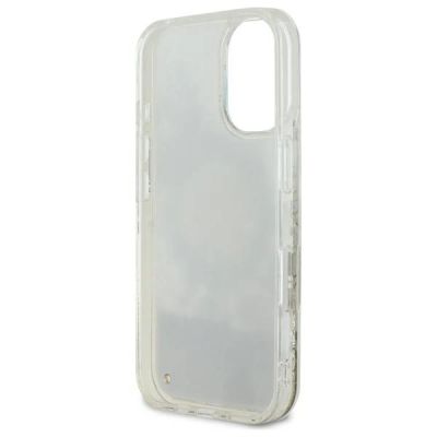 7. Etui Guess Liquid Glitter Flower MagSafe na iPhone 16 - beżowe