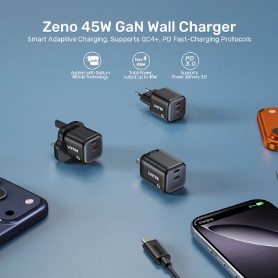 36. UNITEK ŁADOW. SIECIOWA 2X GAN 45W, 2XUSB-C PD 3.0, QC, CZARNA
