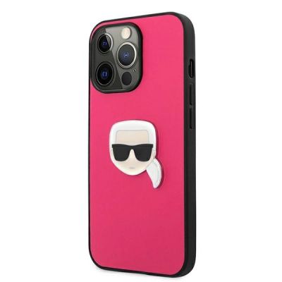 2. Etui Karl Lagerfeld Leather Ikonik Karl's Head Metal na iPhone 13 Pro / 13 6,1" - różowe