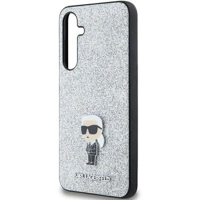 6. Etui Karl Lagerfeld Fixed Glitter Ikonik Logo Metal Pin na Samsung Galaxy A35 - srebrne