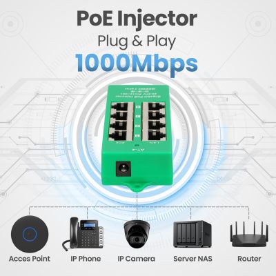 19. Extralink Gigabit PoE Injector 4 Portowy Aktywny, 4 porty Gigabit 802.3at/af, Mode A