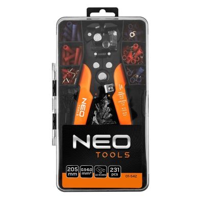 2. NEO TOOLS Automatyczny ściągacz izolacji 205 mm, czołowy + konektory 230 szt.