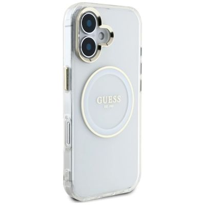 4. Etui Guess IML Metal Colored Circle Classic Logo MagSafe na iPhone 16 - białe