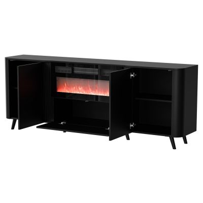 Komoda VOLARE 200x39x75 czarny + kominek