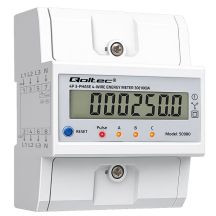 Qoltec 50980 Trójfazowy elektroniczny licznik z resetem | miernik zużycia energii na szynę DIN | 400V | 100A | LCD | LED | 4P