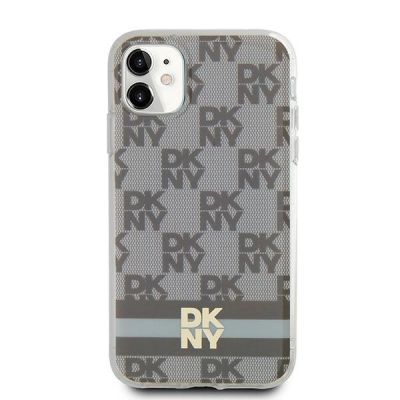 3. Etui DKNY IML Checkered Mono Pattern & Printed Stripes MagSafe na iPhone 11 / Xr - beżowe