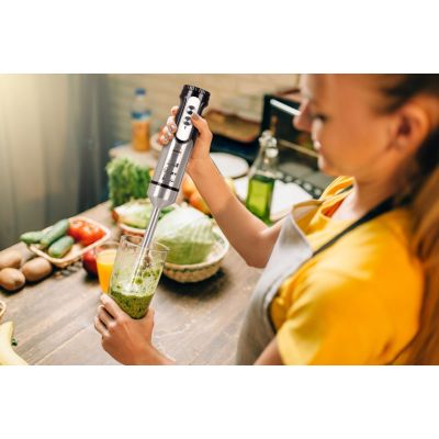 11. ELDOM BLENDER WIELOFUNKCYJNY BL250 VEXI 800W CZARNO-SREBRNY METALOWA KOŃCÓWKA DO ROZDRABNIANIA, POJEMNIK Z NOŻEM SIEKAJĄCYM O