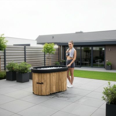 12. VIRTUFIT WANNA LODOWA OWALNA 500 LITRÓW IMITACJA DREWNA Z AKCESORIAMI