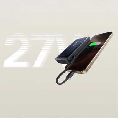 13. Powerbank Baseus Nomos 10000mAh 30W Qi2 z podstawką kompatybilny z MagSafe z wbudowanym kablem USB-C - czarny