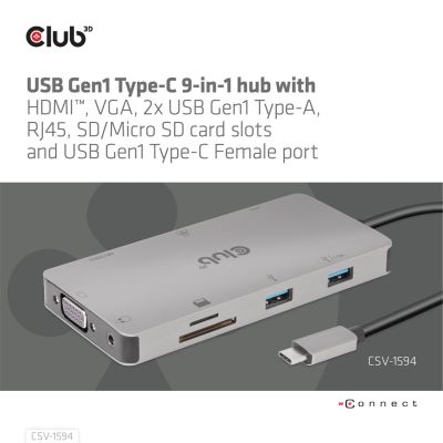16. CLUB3D CSV-1594 stacja dokująca USB 3.2 Gen 1 (3.1 Gen 1) Type-C Czarny, Szary