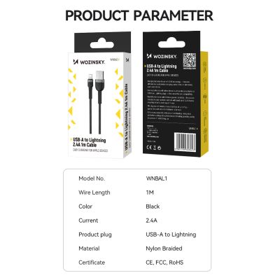 5. Kabel Wozinsky WNBAL1 USB-A / Lightning 2.4A 1 m - czarny