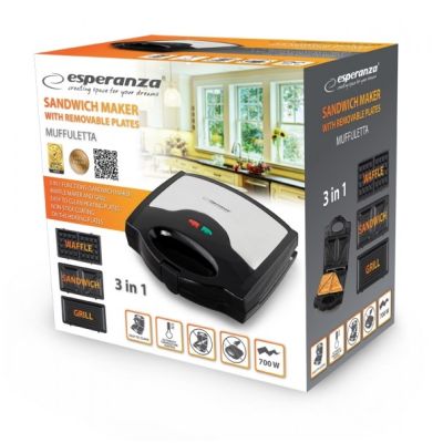 3. Opiekacz do kanapek Esperanza Muffuletta EKT005 (700W; kolor czarny, kolor inox)
