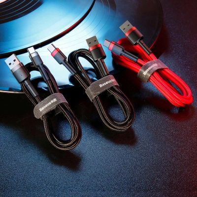 6. Baseus Cafule Cable wytrzymały nylonowy kabel przewód USB / USB-C QC3.0 2A 3M czarno-czerwony (CATKLF-U91)