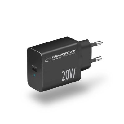 7. ESPERANZA ŁADOWARKA SIECIOWA 20W USB-C PD CZARNA EZC104K