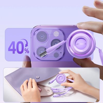 8. Kabel Joyroom Colorful Series S-A40 zwijany 3w1 USB-A - USB-C / Lightning / micro USB 1m - fioletowy