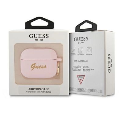 3. Etui Guess Silicone Vintage Script na AirPods Pro - różowe