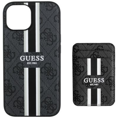 4. Etui Guess 4G Stripes z portfelem Magsafe do iPhone 15 czarny
