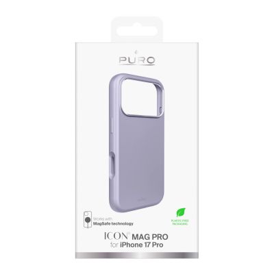 2. Etui silikonowe Puro Icon Mag Pro Liquid Silicone na iPhone 17 Pro kompatybilne z MagSafe, z ochroną aparatu i aluminiowymi przyciskami - lawendowe