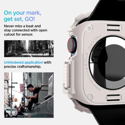 12. Pasek Spigen Rugged Armor na Apple Watch 10 46mm - beżowy