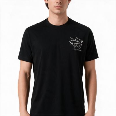 Paul&Shark T-shirt bawełniany męski czarny - model 26411035-11, klasyczny krój, wysokiej jakości bawełna