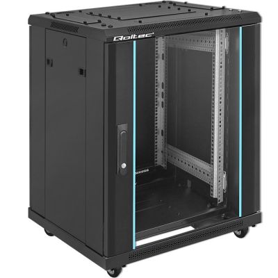 Qoltec Szafa RACK 19" | 15U | 600 x 855 x 600 | Hartowane drzwi | Stojąca | Nóżki + Kółka | Stalowa obudowa | Zamek