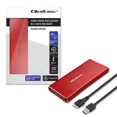 6. QOLTEC OBUDOWA NA DYSK M.2 SSD | SATA | NGFF | USB 3.0 | SUPER SPEED 5GB/S | 2TB | CZERWONY