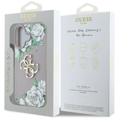 8. Etui Guess Grained Roses Big 4G logo na iPhone 16 - fioletowe
