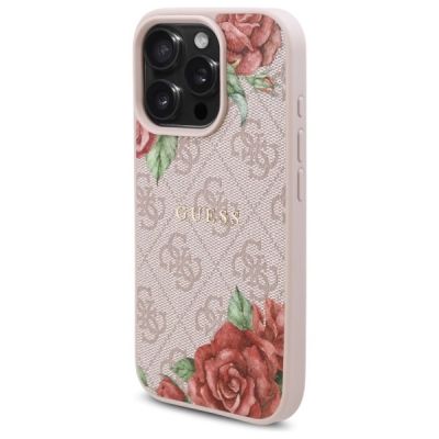 2. Etui Guess 4G Flowers Print MagSafe na iPhone 16 Pro 6.3" - różowe