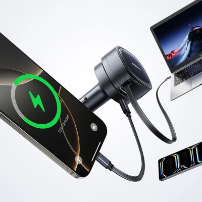 7. Ładowarka samochodowa Baseus PrimeTrip VR1 60W USB-A USB-C ze zwijanym kablem USB-C - czarna