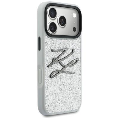 4. Etui Karl Lagerfeld IML Glitter KL Diamond Logo na iPhone 17 Pro - srebrne