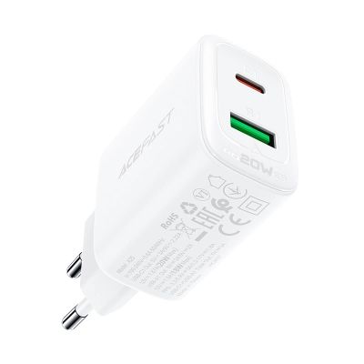 4. Acefast ładowarka sieciowa USB Typ C / USB 20W, PPS, PD, QC 3.0, AFC, FCP biały (A25 white)