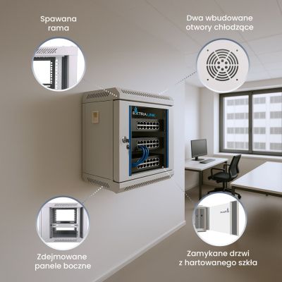 10. Extralink Szafa rack 6U 10" Szara montowana na ścianie