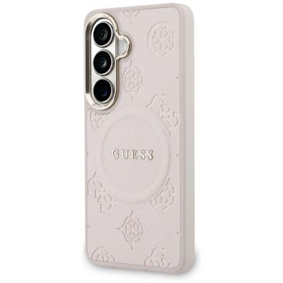 2. Etui Guess Saffiano Peony Embossed Ring MagSafe na Samsung Galaxy S26+ - różowe