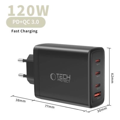 5. Ładowarka sieciowa Tech-Protect NC120W-GAN 4-Porty 120W - czarna