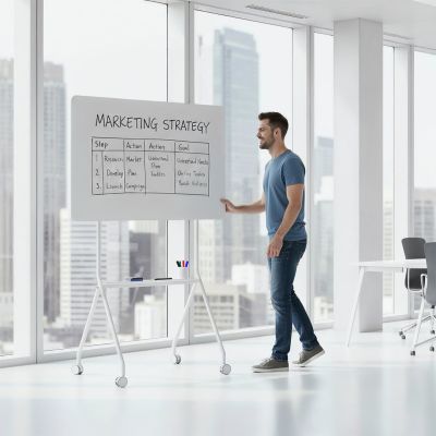 15. Mobilna tablica suchościeralna Ergo Office, orientacja pozioma, biała, jednostronna, z półką, wymiary tablicy 1190x790mm, ER-306