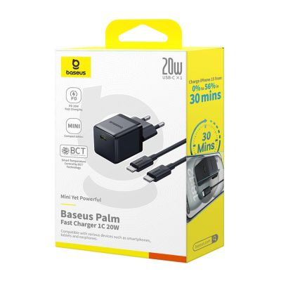 7. Ładowarka sieciowa Baseus Palm 1C 20W (z kablem Baseus Mini White USB-C 60W (20V/3A) 1m) - czarna