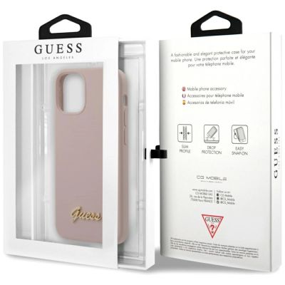 11. Etui Guess Silicone Script Gold Logo na iPhone 12 mini - jasnoróżowe