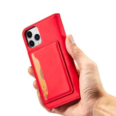 12. Magnet Card Case etui do iPhone 12 Pro pokrowiec portfel na karty kartę podstawka czerwony