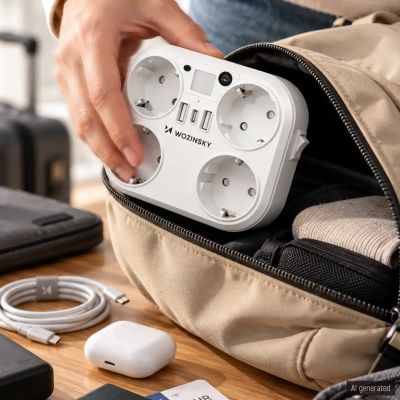 7. Rozgałęźnik sieciowy Wozinsky WRS-2B 4x AC 2x USB-A 2x USB-C 4000 W z lampką - biały